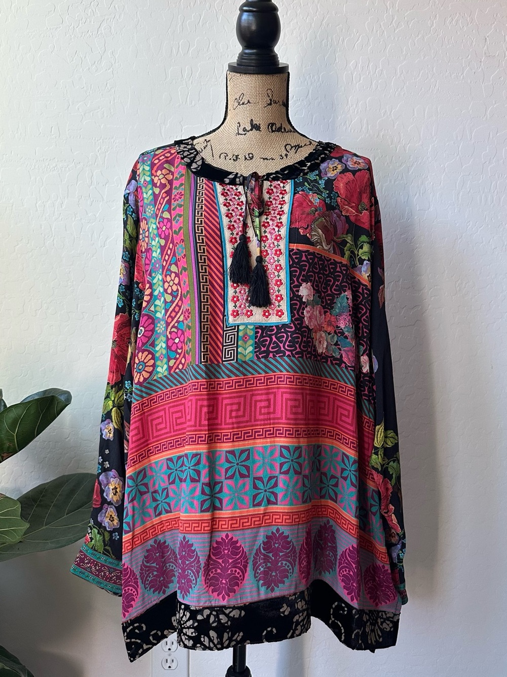 NWT John Mark Peasant Top With Tassel Ties Size 3X